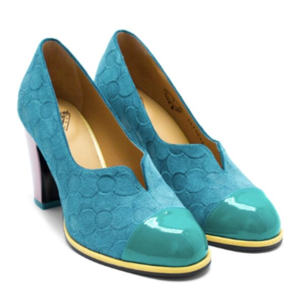 John Fluevog Shoes - John Fluevog Shoes Attic Iris Patent Toe Pump in Blue Leather Women's Size 6-6.5